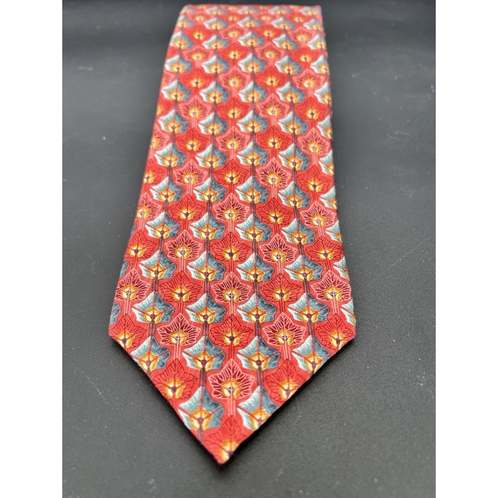 Ermenegildo Zegna Tie Red‎ Geometric Design Made In Italy Silk